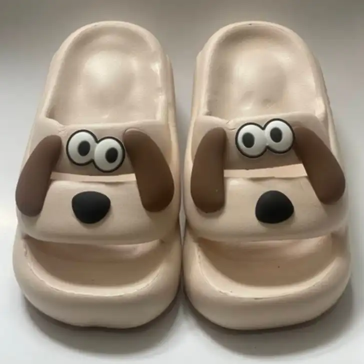 دمپایی زنانه مدل لژ دار طرح سگ رنگ نسکافه ای