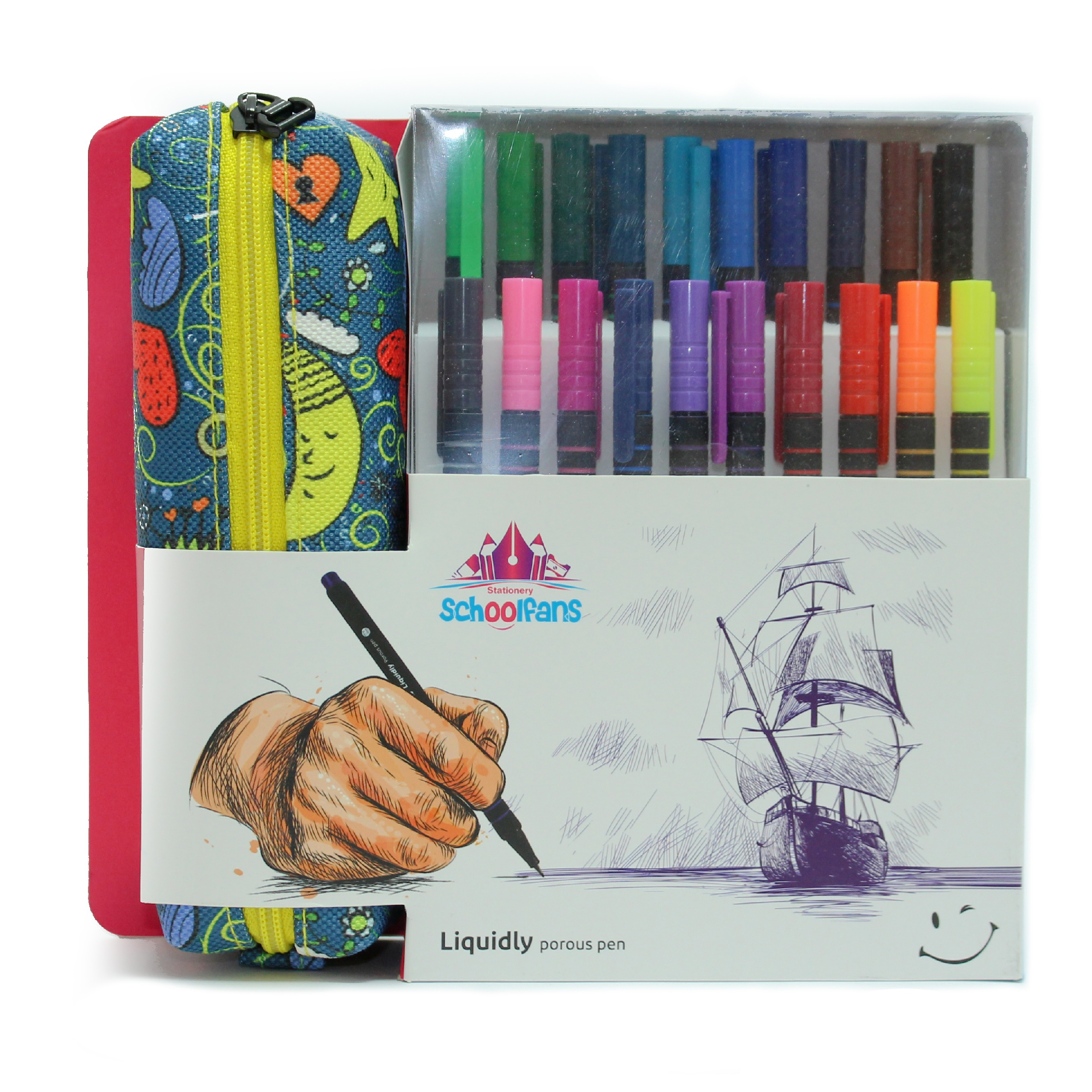 روان نویس مدل SchoolFans بسته 20 عددی به همراه جامدادی