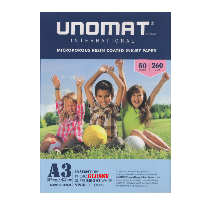کاغذ چاپ عکس فتوگلاسه یونومات مدل 260g سایز A3 بسته 50 عددی