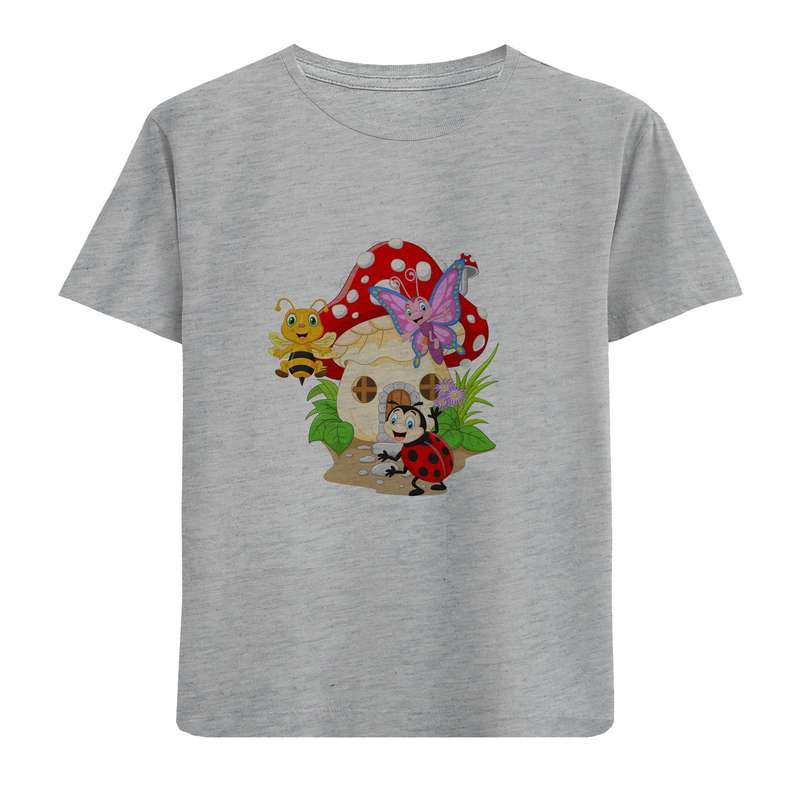 تی شرت آستین کوتاه دخترانه مدل کلبه قارچی D153