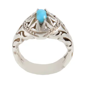 انگشتر نقره مردانه بازرگانی میلادی مدل سنگ فیروزه طبیعی نیشابور رکاب دست ساز سیاه قلم AM_1639