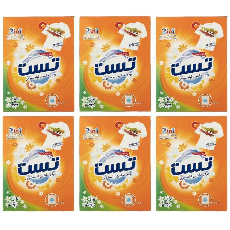 پودر ماشین لباسشویی تست مدل باغ پنهان وزن 500 گرم بسته 6 عددی