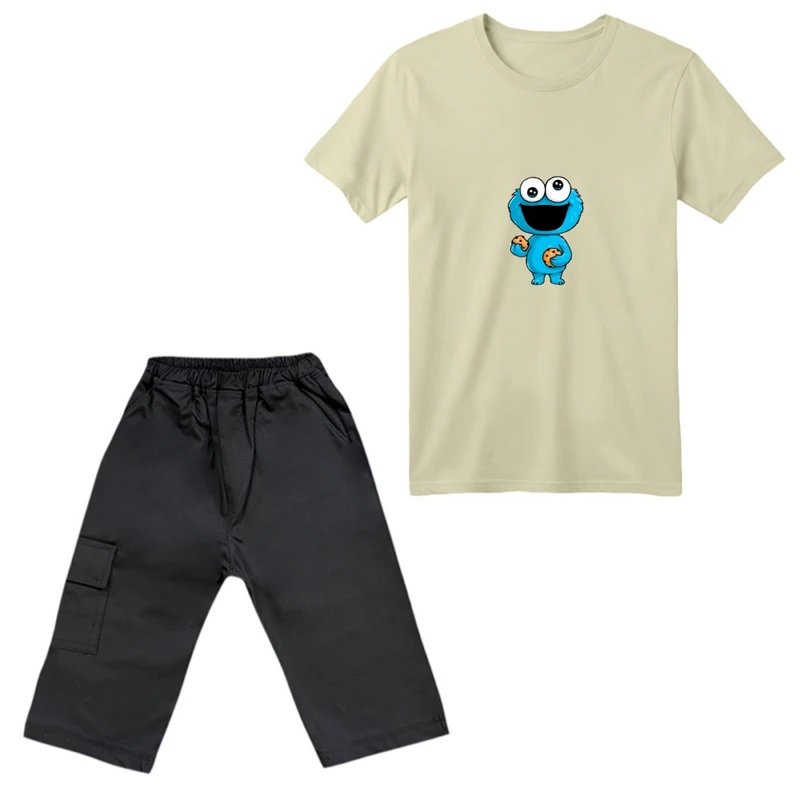 ست تی‌شرت آستین کوتاه و شلوارک پسرانه مدل هیولا کد 01