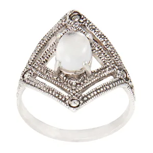 انگشتر نقره زنانه بازرگانی میلادی مدل سنگ در نجف نگین مارکازیت کد AW_491