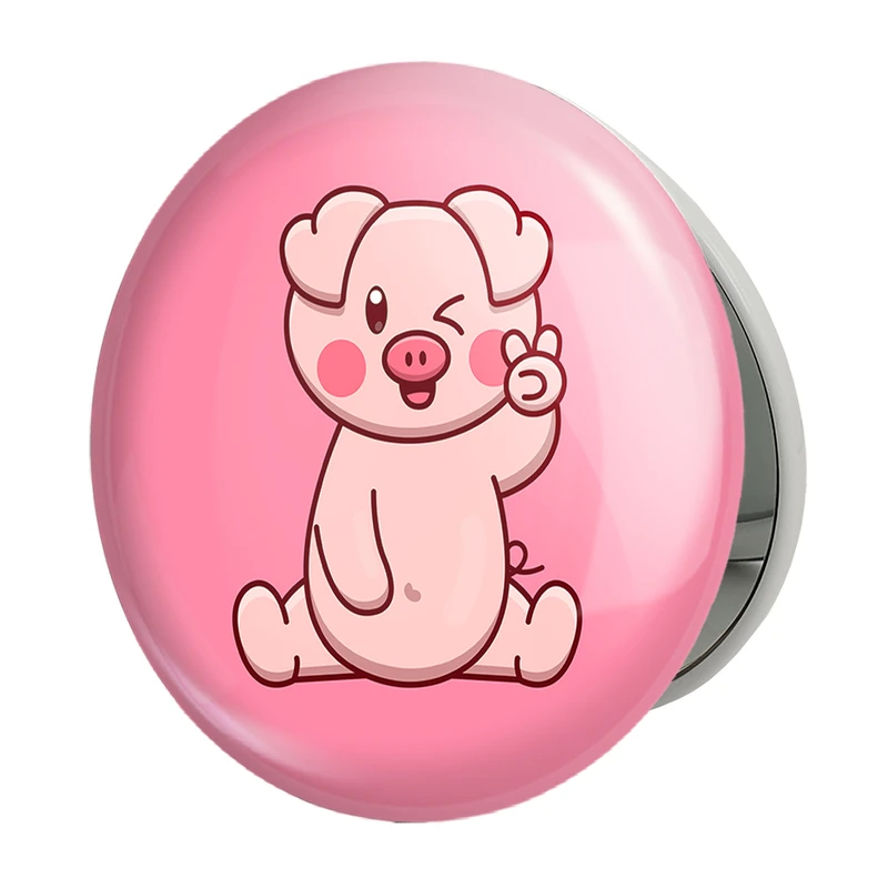 آینه جیبی خندالو طرح حیوانات بامزه خوک مدل تاشو کد 25397 