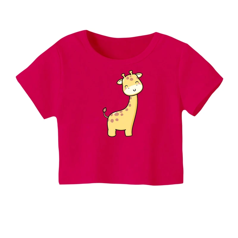 کراپ‌ تی‌شرت آستین کوتاه زنانه مدل زرافه کد ۷