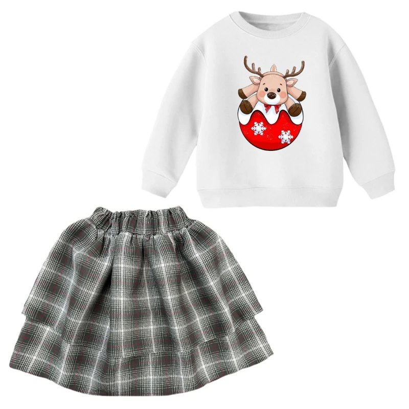 ست سویشرت و دامن دخترانه مدل گوزن کریسمس کد 22