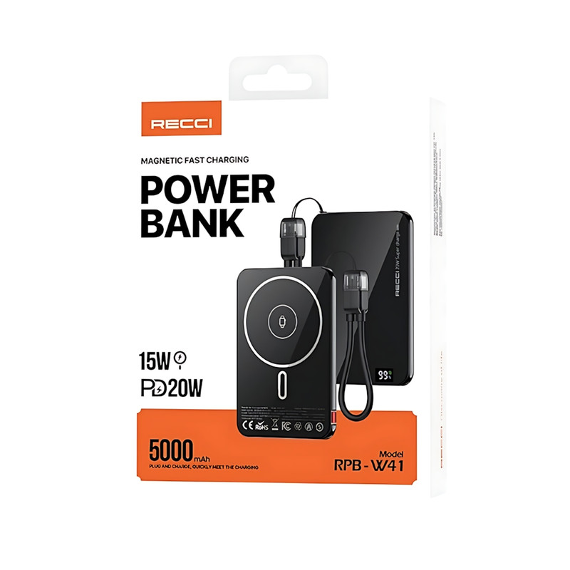 پاوربانک 20 وات رسی مدل RPB-W41 ظرفیت 5000 میلی‌آمپرساعت به همراه کابل USB-C