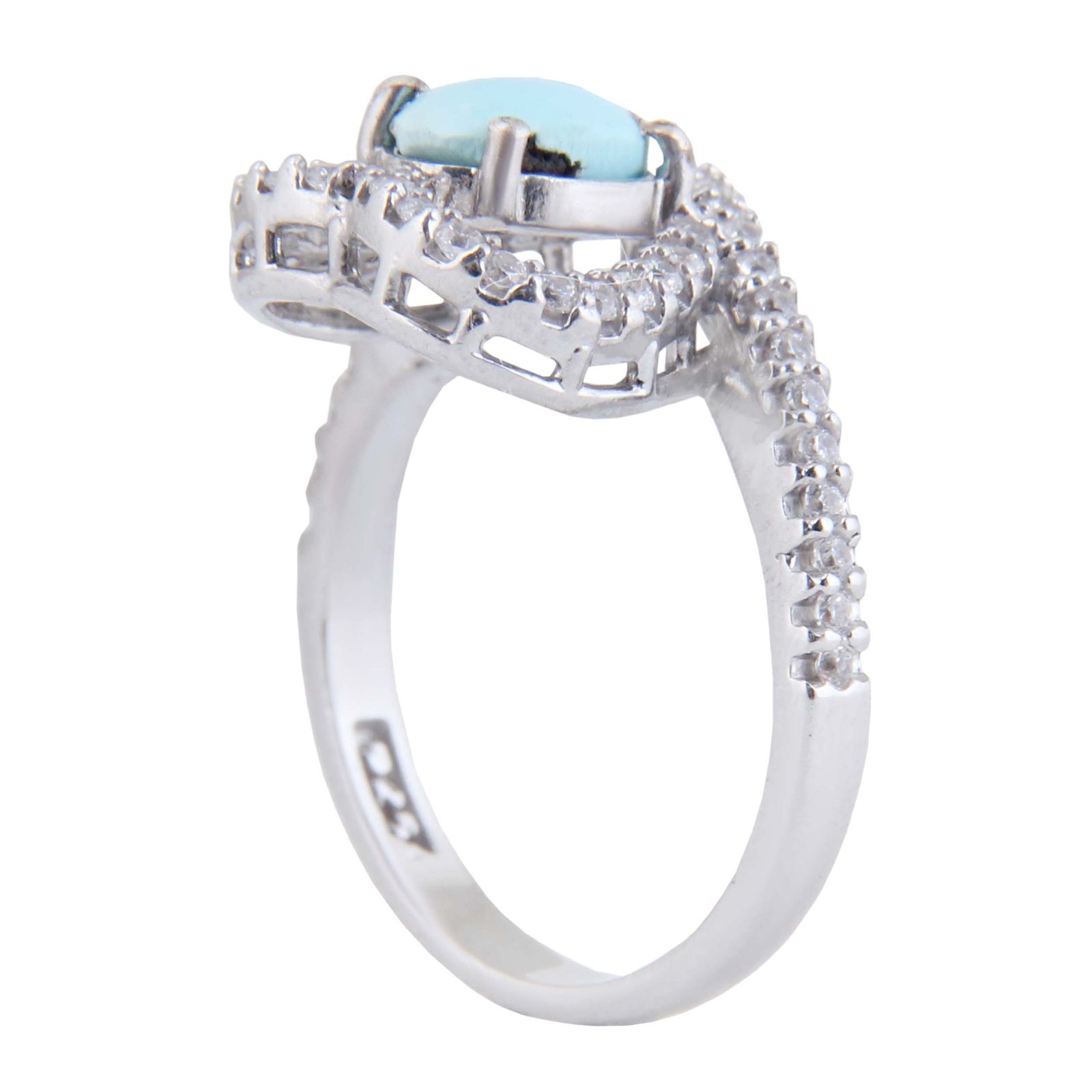 انگشتر نقره زنانه مدل فیروزه نیشابور آبکاری رادیوم کد AWR_2024 - - 1