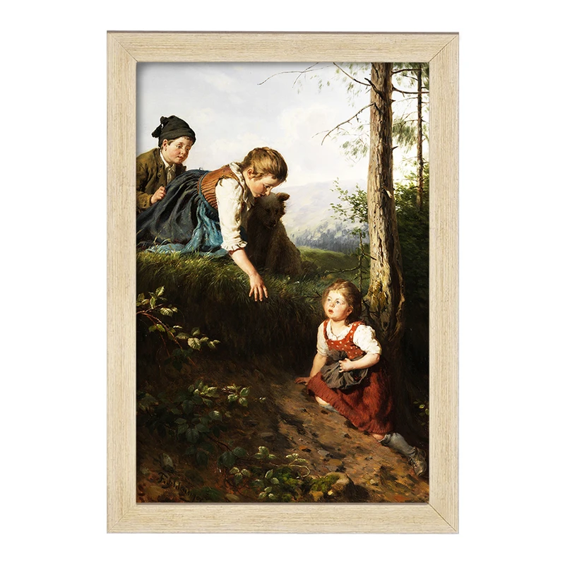 تابلو خندالو مدل نقاشی سه کودک در حال چیدن توت اثر فلیکس شلزینگر کد F12303