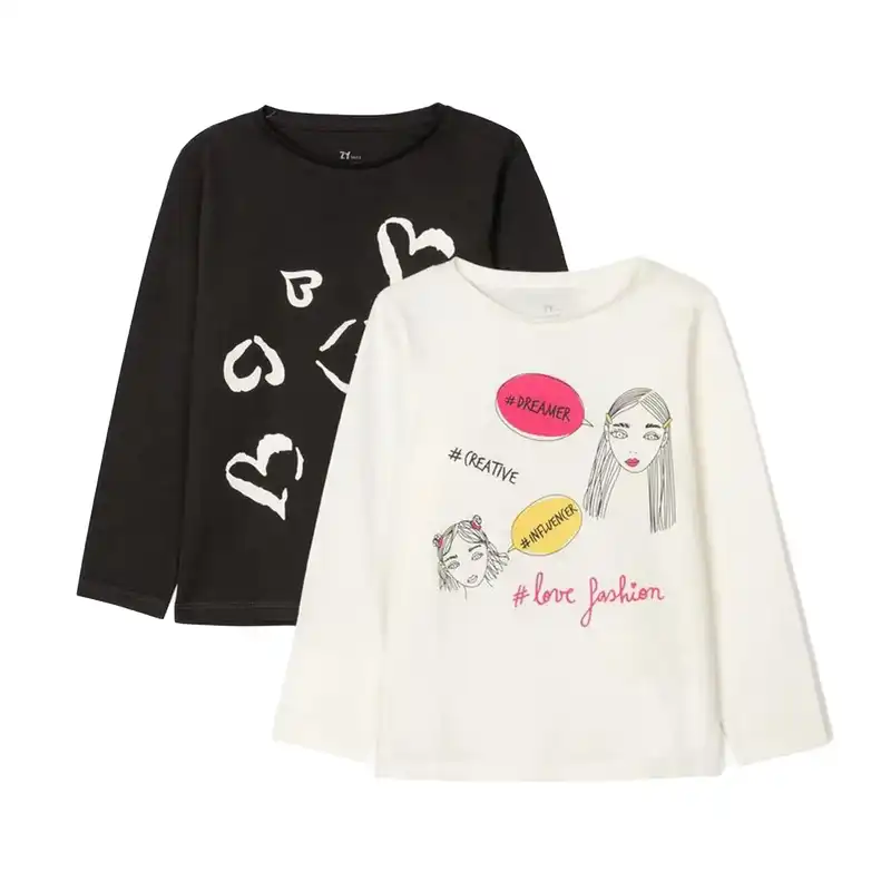 تی شرت آستین بلند دخترانه مدل MDSS-CF8403 مجموعه دو عددی