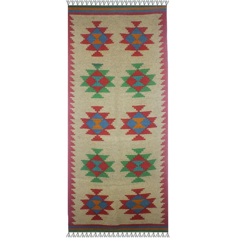 گلیم دستبافت کناره طول دو متر آریا راگز کد ksr 23410