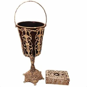 ست سطل و جعبه جادستمال کاغذی برنجی مدل پایه فرهی کدs1