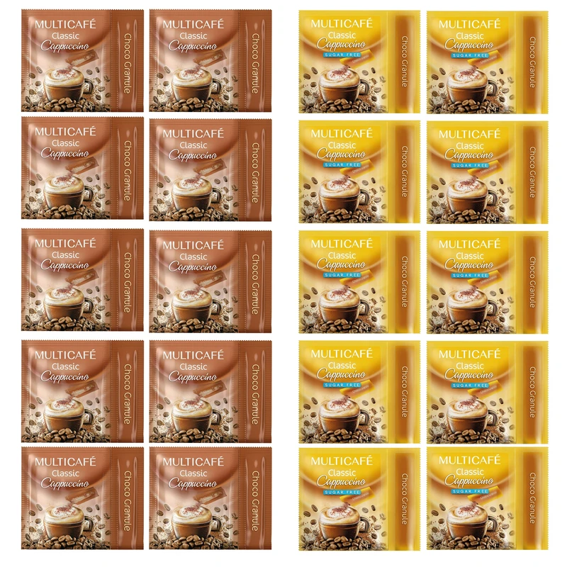کاپوچینو مولتی و کاپوچینو بدون شکر کلاسیک مولتی کافه - 20 گرم بسته 20 عددی