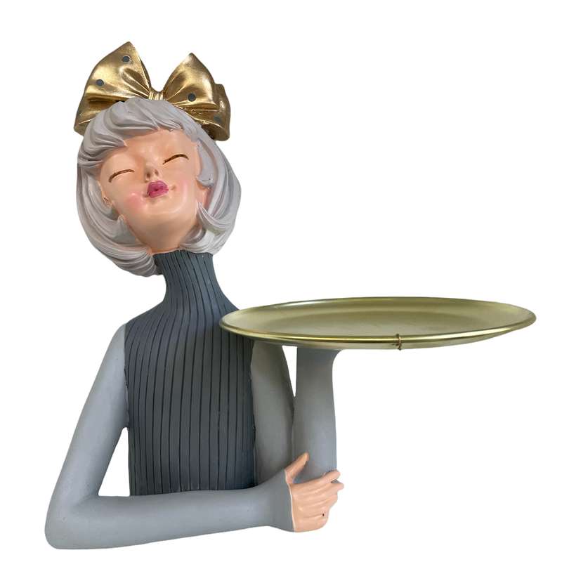 مجسمه هوم لاکس مدل دختر سینی فلزی به دست