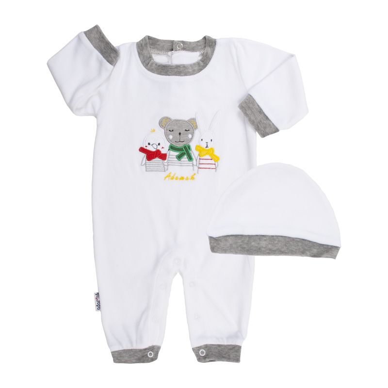 ست سرهمی و کلاه نوزادی آدمک  کد 138401 رنگ سفید