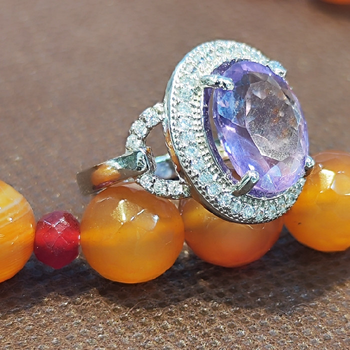 انگشتر نقره زنانه مدل سنگ آمیتیست کد P412 انگشتر نقره زنانه مدل سنگ آمیتیست کد P412