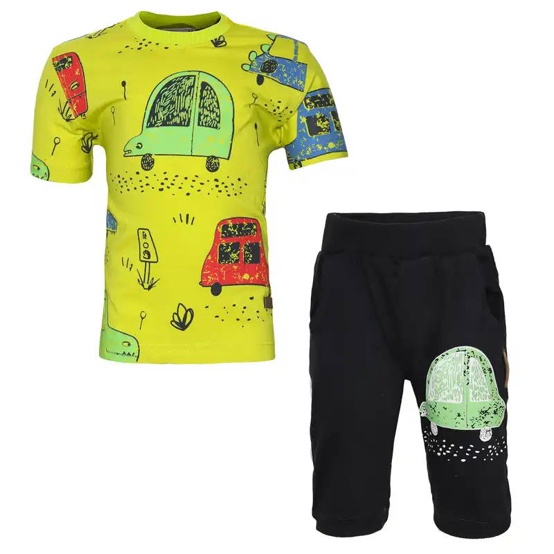 ست تی شرت و شلوارک پسرانه مدل the car رنگ سبز