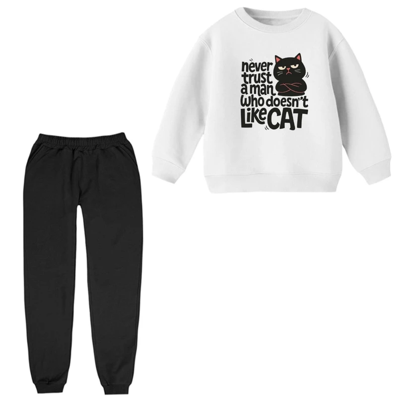 ست سویشرت و شلوار راحتی بچگانه مدل گربه نوشته کد 2  