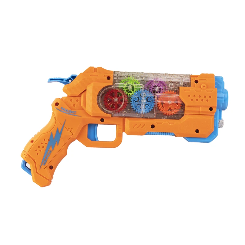 تفنگ بازی مدل چرخ دنده ای موزیکال دودزا کد 688 مناسب برای رده سنی3سال به بالا