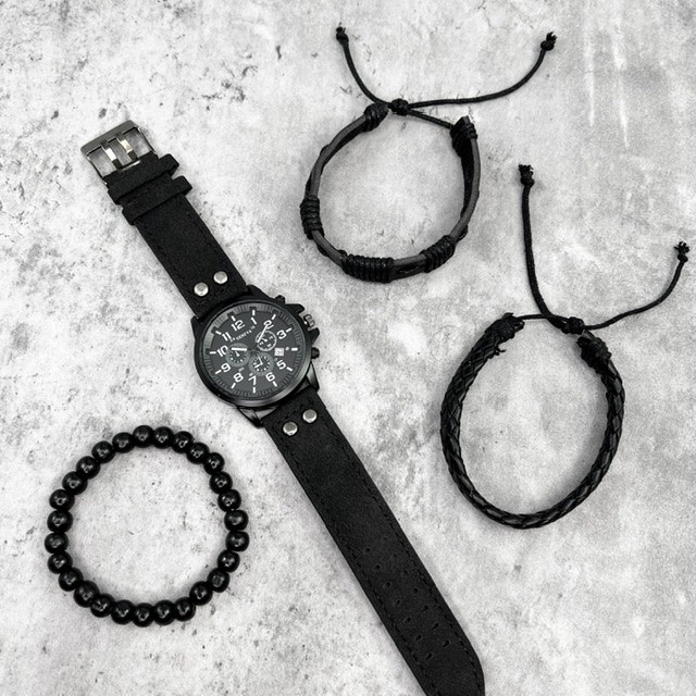 ست ساعت مچی عقربه‌ای کوارتز و دستبند مردانه جنوا مدل 583-1 BLK