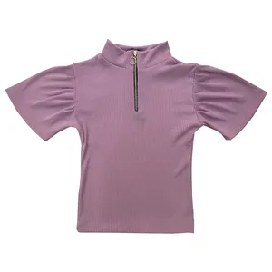 کراپ‌تاپ آستین کوتاه زنانه مدل زیپ دار 12-30 رنگ یاسی