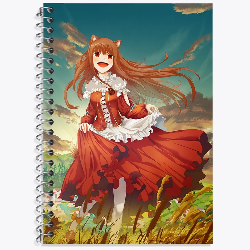 دفتر زبان 50 برگ خندالو مدل سه خط طرح هولو انیمه ادویه و گرگ کد 36116