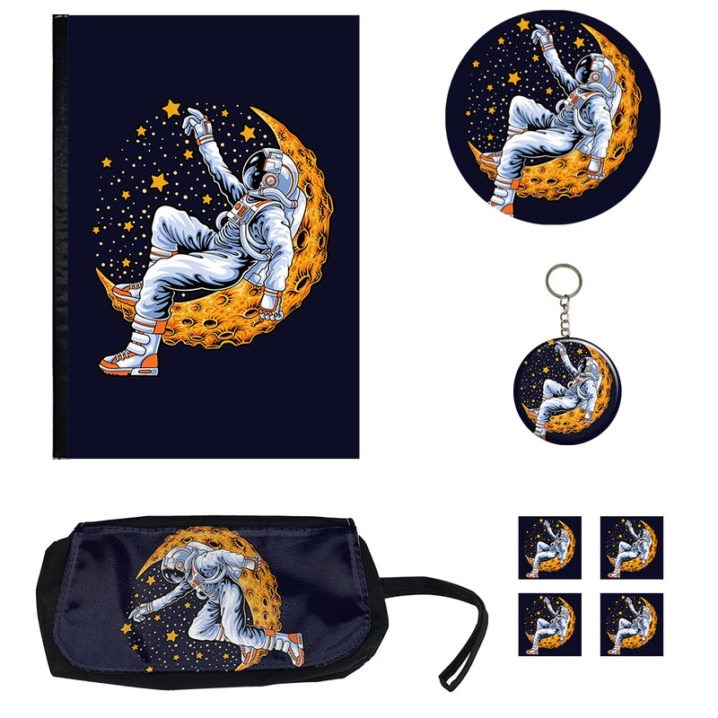 بسته لوازم تحریر مدل فضانورد کیوت کد 1 مجموعه 8 عددی