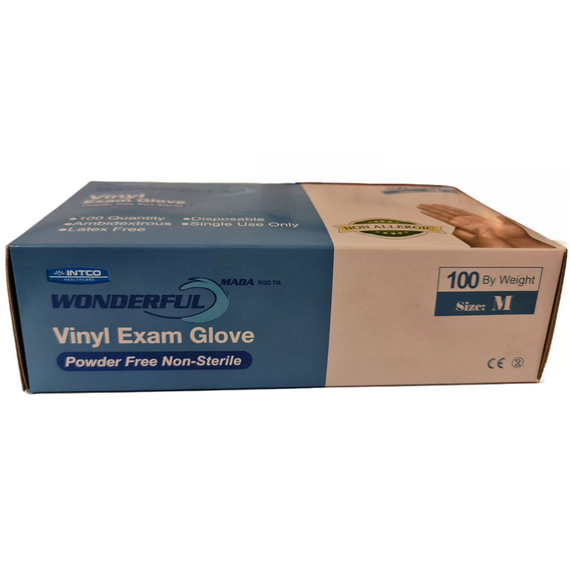 دستکش وینیل اینتکو مدل Wonderful سایز مدیوم بسته 100 عددی