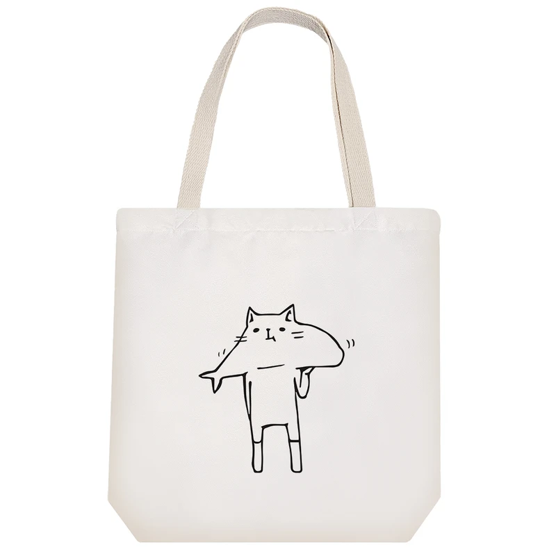 ساک خرید پارچه ای خندالو طرح گربه ماهی خوار مدل توت بگ کد 6627