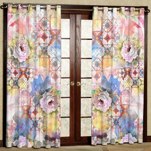پرده مدل گل دار مخمل پانچی کد 1057L سایز 140x280 سانتی متر