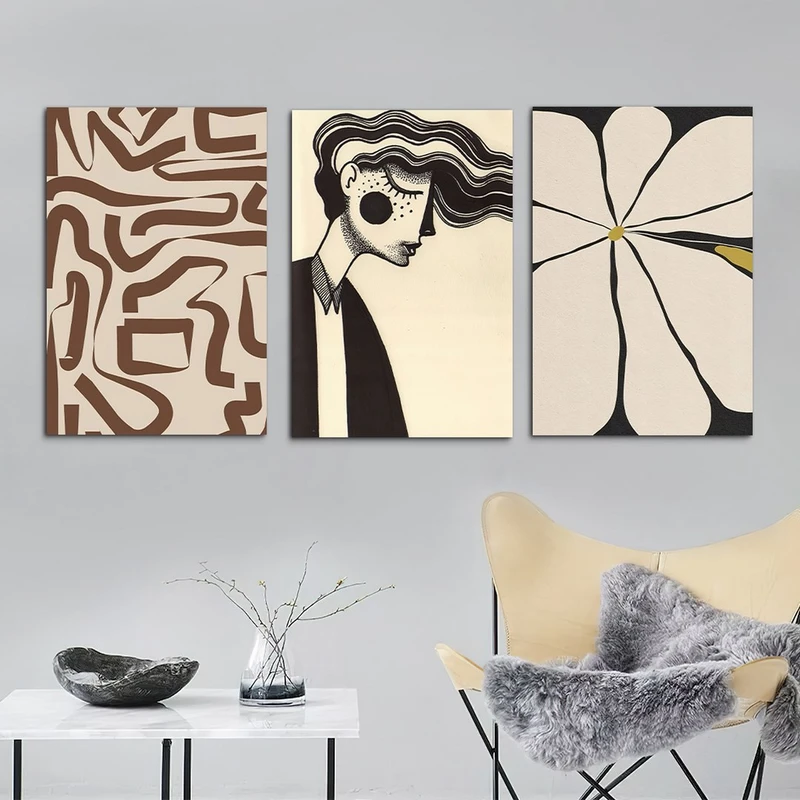 تابلو شاسی بکلیت طرح نقاشی مینیمال دخترانه مدل SH-1111 مجموعه 3 عددی