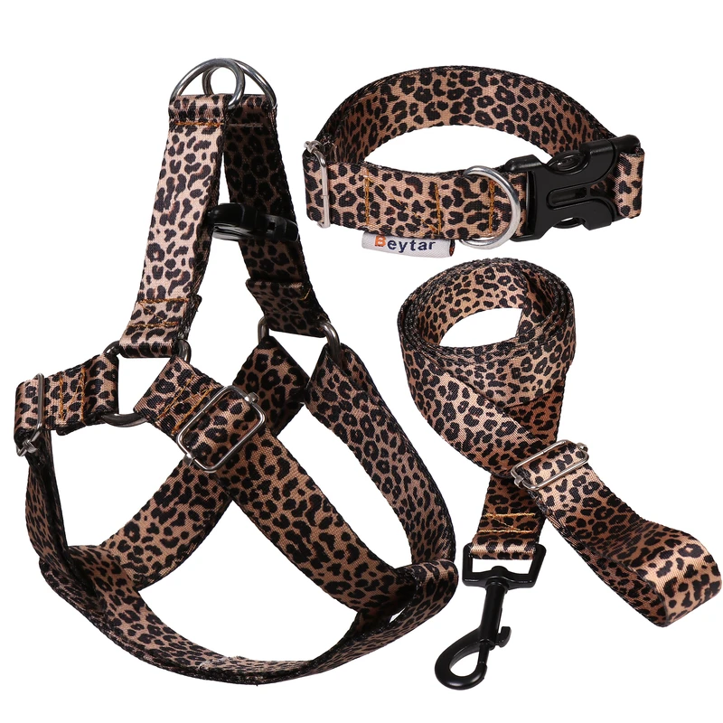 قلاده کتفی و  قلاده گردنی و بند قلاده سگ بیطار مدل پلنگی سایز مدیوم