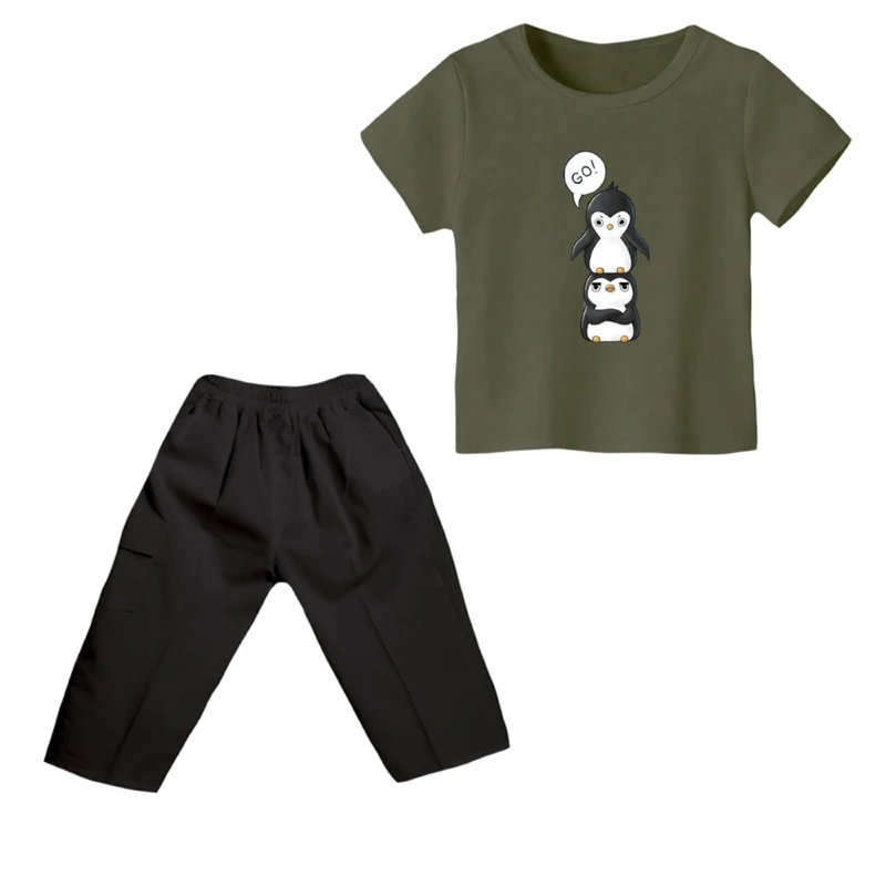 ست تی شرت و شلوارک پسرانه مدل پنگوئن کد 8