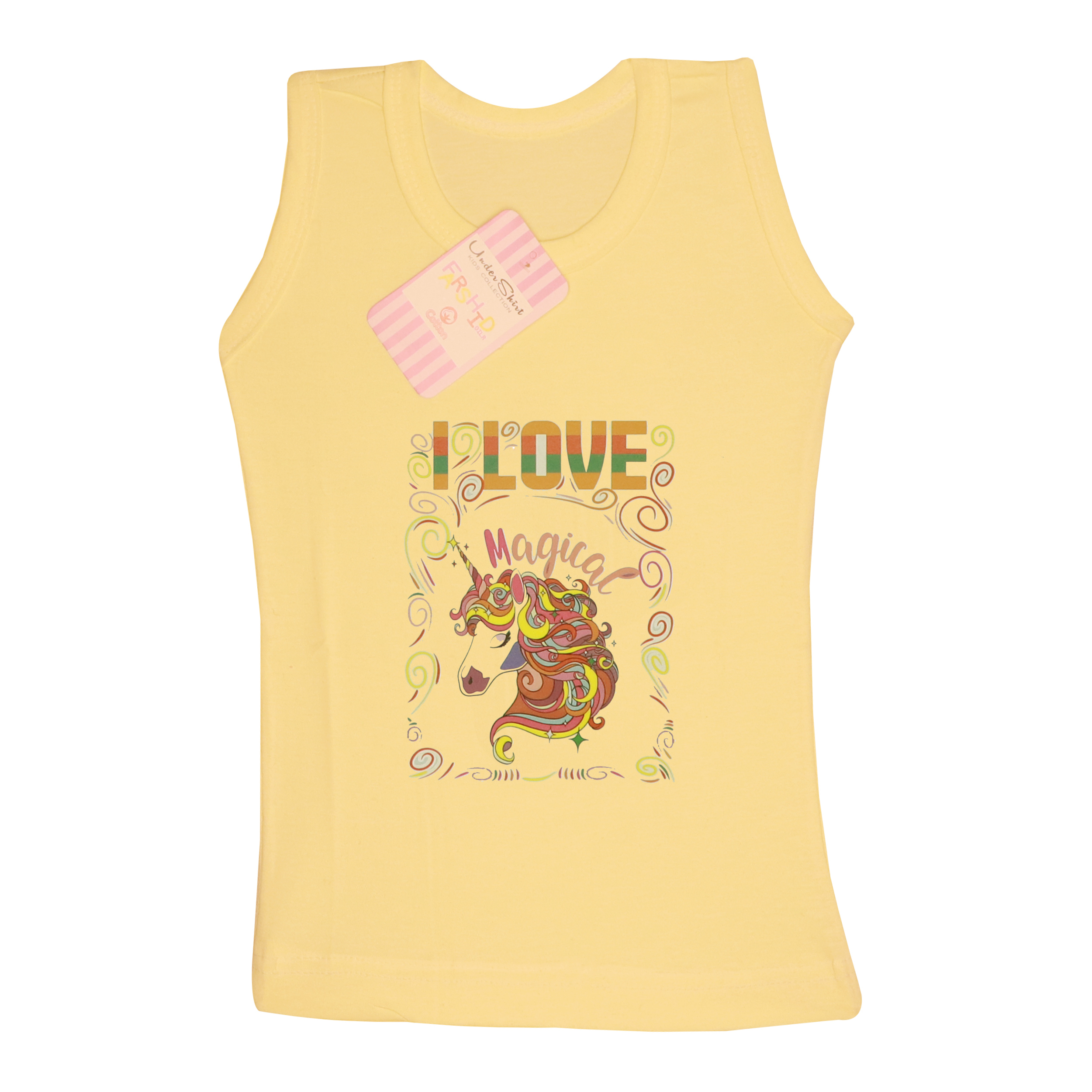 تاپ دخترانه طرح I LOVE کد 51128 رنگ زرد