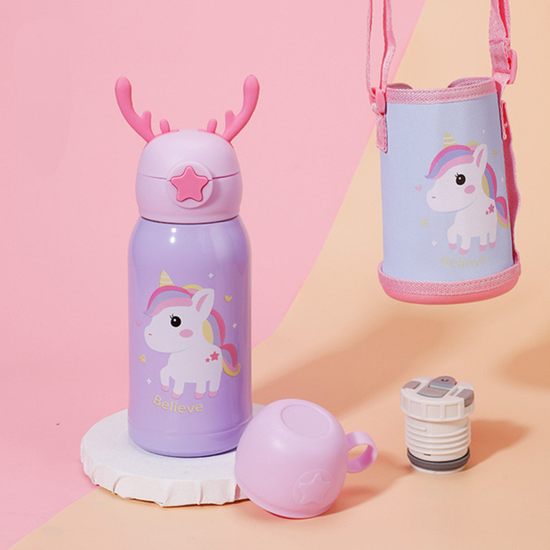 فلاسک کودک مدل شاخ گوزن طرح یونیکورن گنجایش 0.5 لیتر