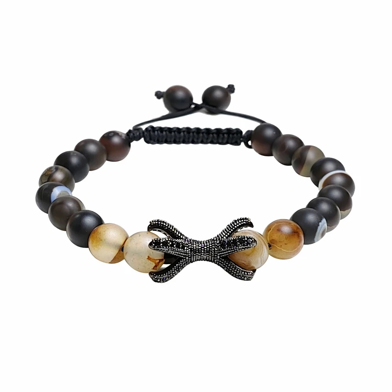 دستبند مردانه مدل پنجه عقاب سنگ عقیق سلیمانی 