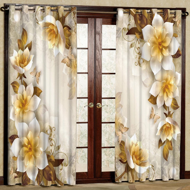  پرده بارمان دکور طرح گل مدل هازان پانچی کد 93-1392 W سایز 140x200 سانتی متر