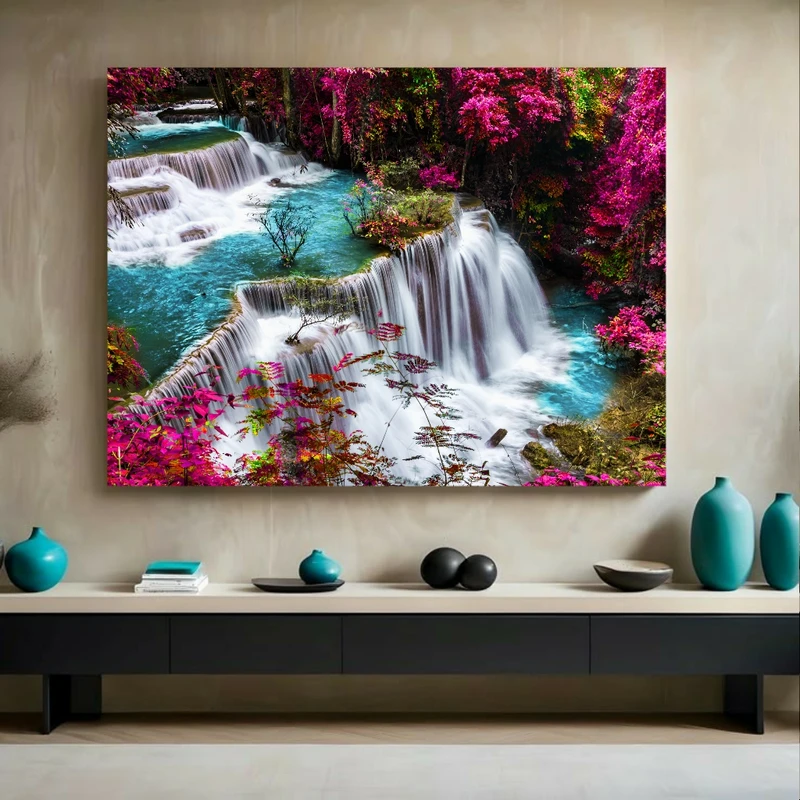 تابلو بوم طرح مخمل طبیعت مدل آبشار کد GR1816