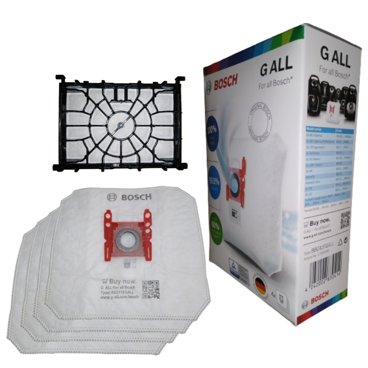 پاکت جاروبرقی بوش مدل G-ALL مناسب برای جاروبرقی های بوش و زیمنس بسته 4 عددی به همراه فیلتر موتور جارو