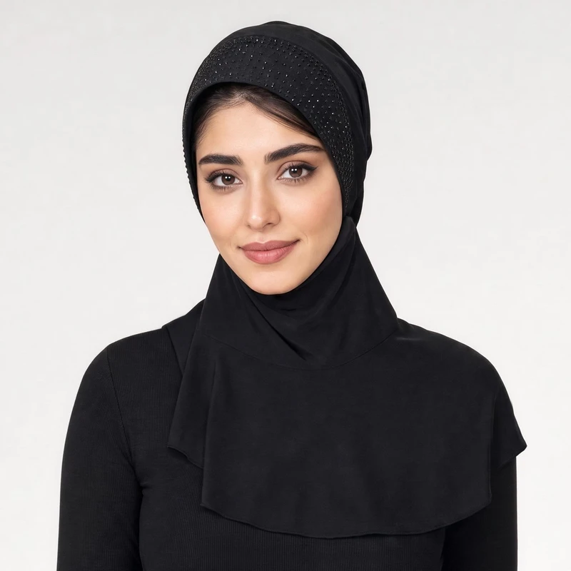 توربان مدل متصل با یقه حجاب طلق‌دار نگینی
