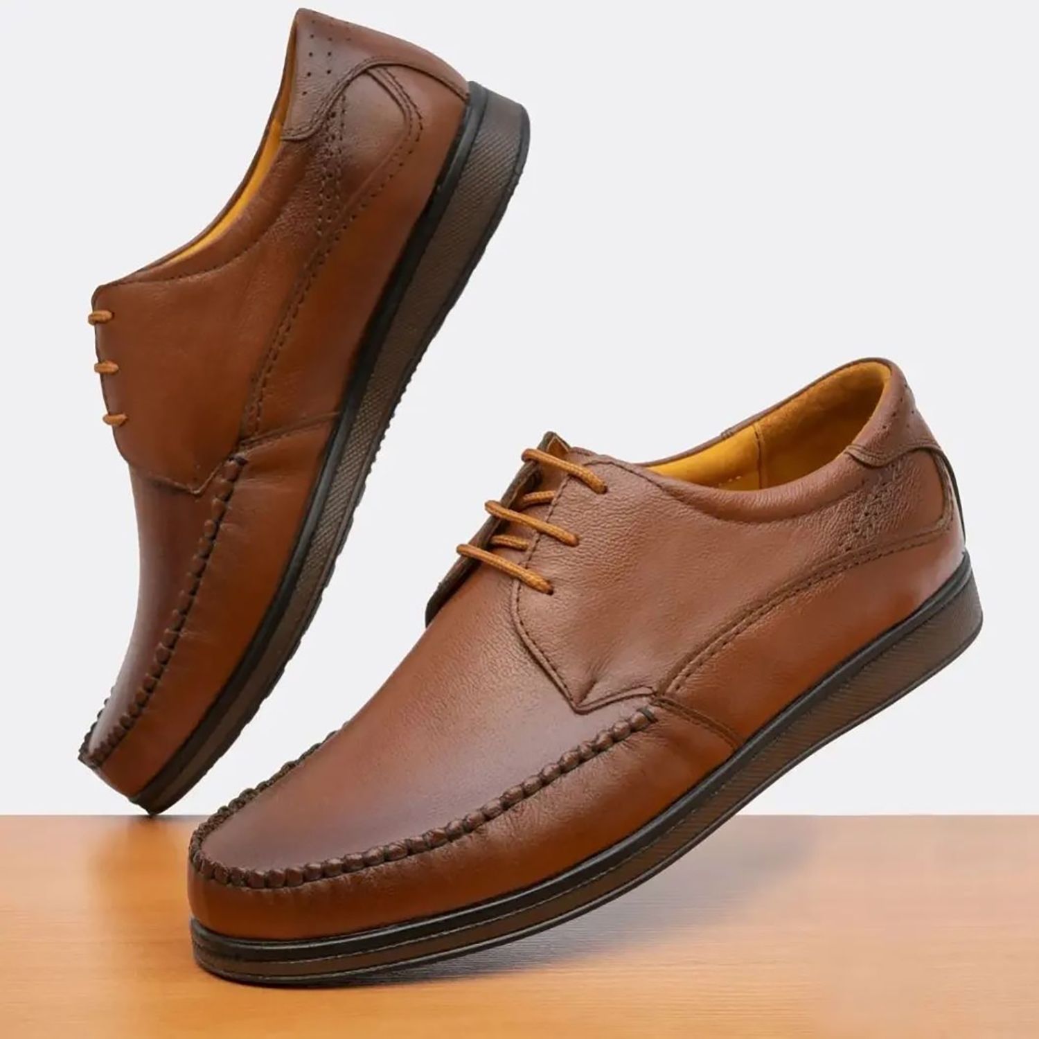کفش روزمره مردانه مدل چرم طبیعی کد 00216 رنگ عسلی -  - 4