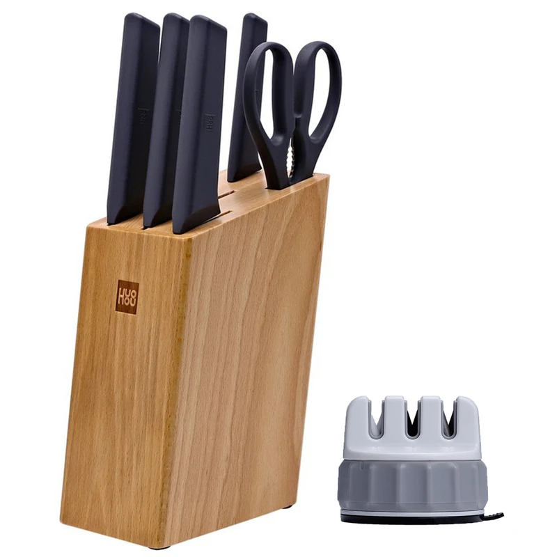 سرویس چاقو آشپزخانه 6 پارچه هوهاو مدل HU0057/0066 به همراه چاقو تیز کن