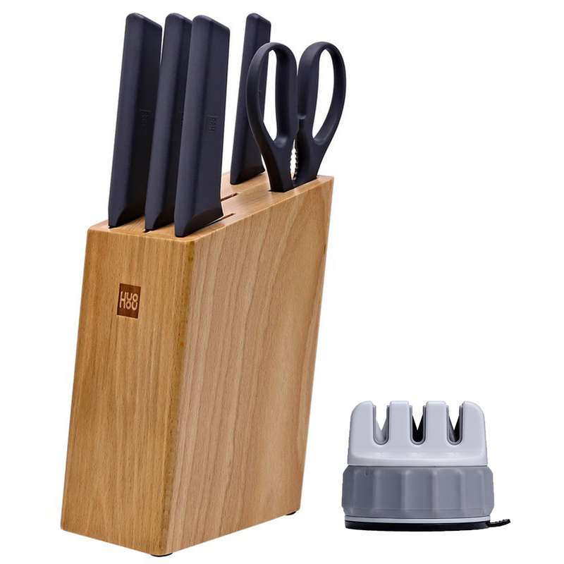 سرویس چاقو آشپزخانه 6 پارچه هوهاو مدل HU0057/0066 به همراه چاقو تیز کن