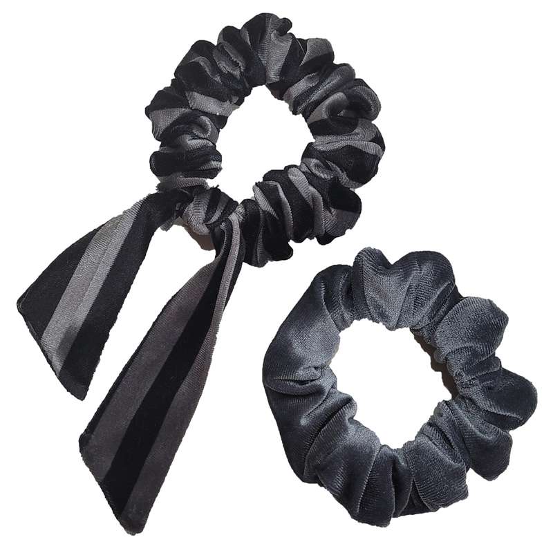 کش مو دخترانه مدل اسکرانچی مخمل دنباله دار و ساده بسته 2 عددی