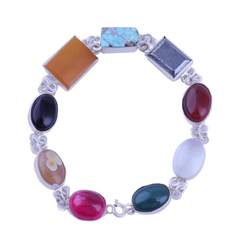 دستبند نقره زنانه بازرگانی میلادی مدل ام البنین سنگهای جواهری طبیعی کلاسیک کد DP_753