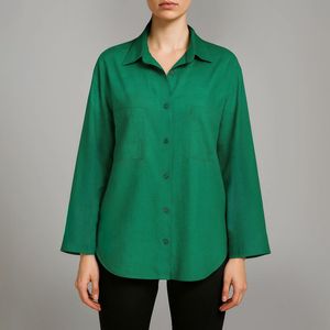 شومیز آستین بلند یقه برگردان زنانه نیزل مدل 1246 رنگ سبز چمنی