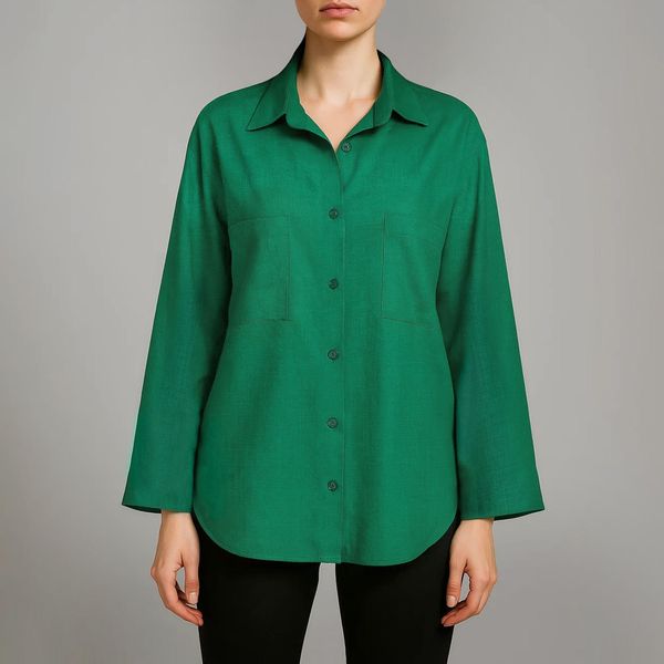 شومیز آستین بلند یقه برگردان زنانه نیزل مدل 1246 رنگ سبز چمنی