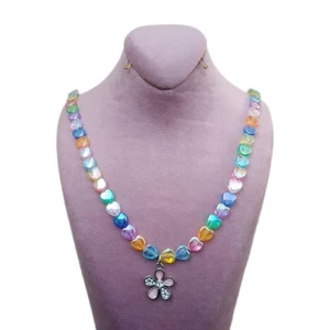 گردنبند دخترانه مدل مهره ای قلب و گل کد 0332