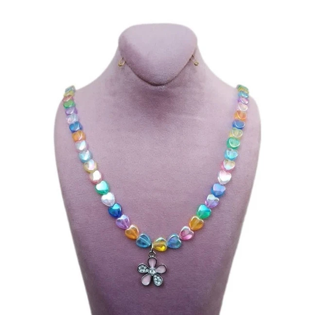 گردنبند دخترانه مدل مهره ای قلب و گل کد 0332